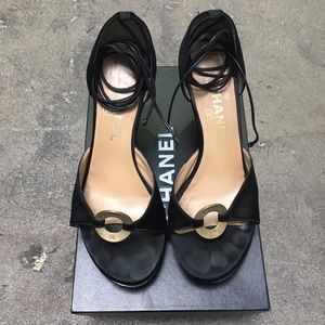 Authentic CHANEL Black Wedges/Heels Size 37
